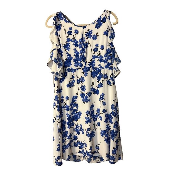 Nine West Dress 12 Cobalt Blue White Flowy Statement Sleeves Career Church - Picture 4 of 7